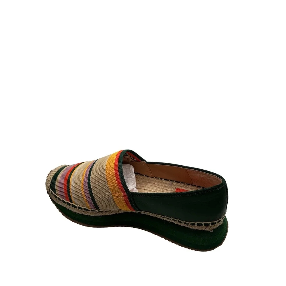 Tory Burch Multi-Color Striped Knit Platform Espadrille Shoes Green Womens‎ 6.5